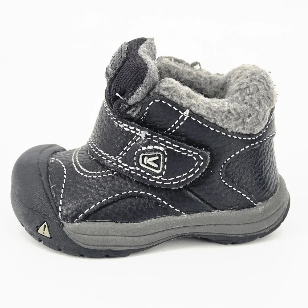 KEEN Kids Kootenay Black Leather Fleece Lined Winter Booties Shoes SZ 4 Toddler